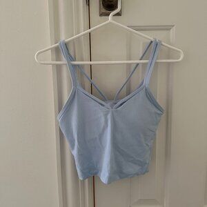 Light blue cropped lululemon tank top